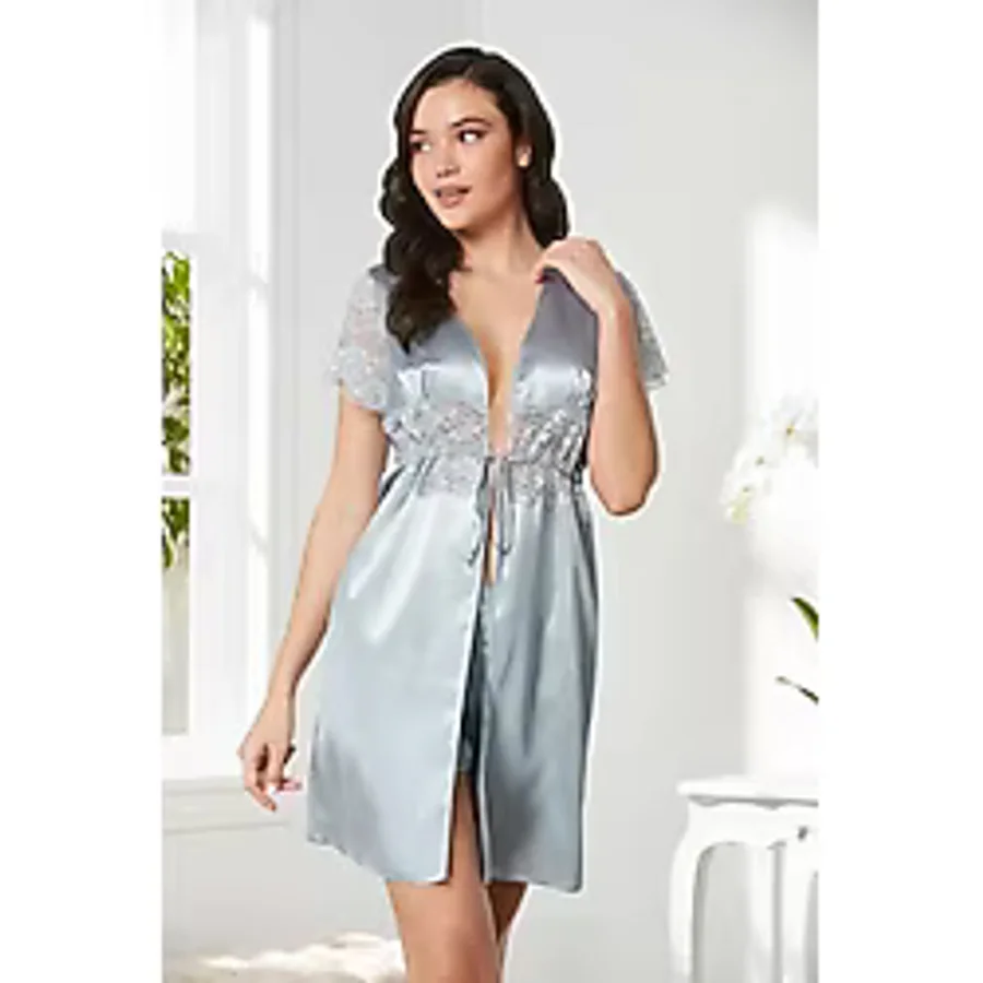 Pierre Cardin Saten Dantelli Midi Sabahlık 1020 mist