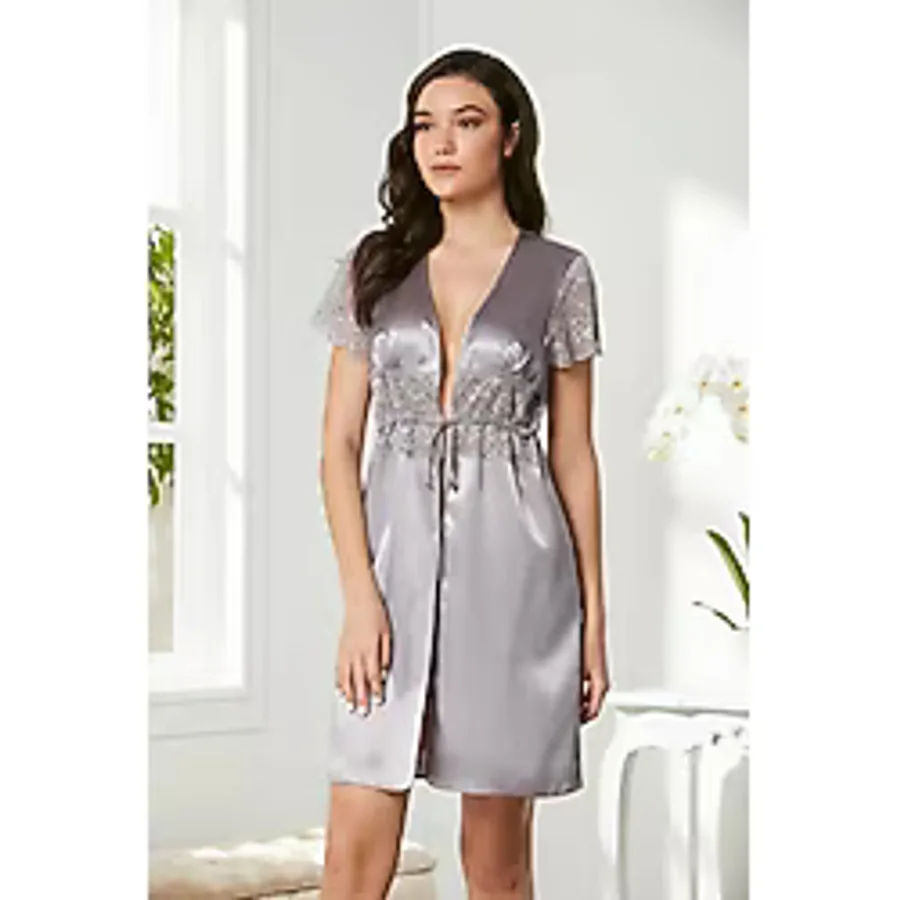 Pierre Cardin Saten Dantelli Midi Sabahlık 1020 Royal