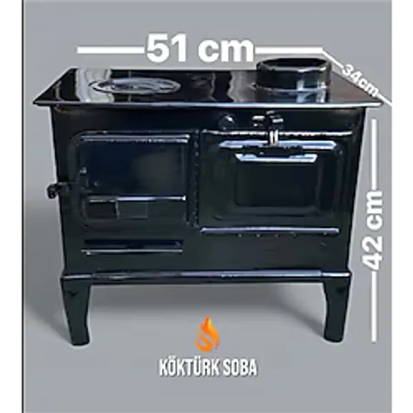 Piknik Sepeti Mini Fırınlı Kuzine Soba Siyah Emaye Kaplama Portatif Heryere Taşınır Soba Borusu Uyumlu