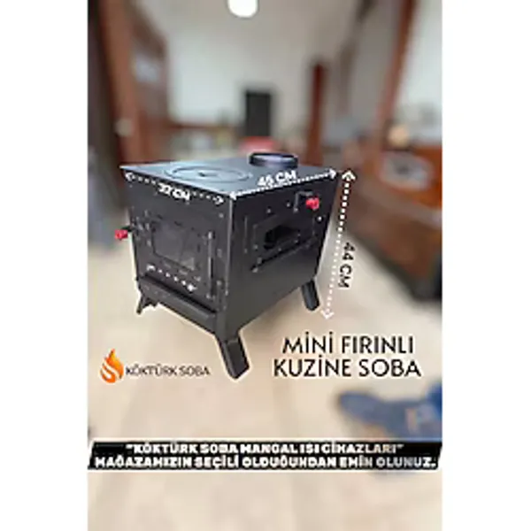 Piknik Sepeti Mini Fırınlı Kuzine Soba Tepsi Hediyeli Katlanır Ayaklı 1.5 Mm Kalın Malzeme Soba Borusu Uyumlu