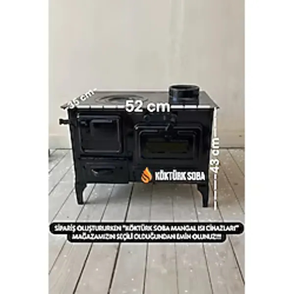Piknik Sepeti Mini Fırınlı Siyah Kamp Sobası Kuzine Soba - Balkon Çadır Sobası - Kurbağa Ördek Soba