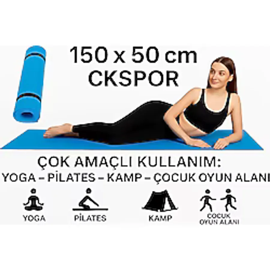 Pilates Ve Yoga Matı Kaymaz Fitness Minderi, Evde Spor Ve Kardiyo Egzersiz Matı Mavi