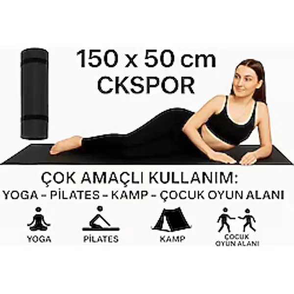Pilates Ve Yoga Matı Kaymaz Fitness Minderi, Evde Spor Ve Kardiyo Egzersiz Matı Siyah