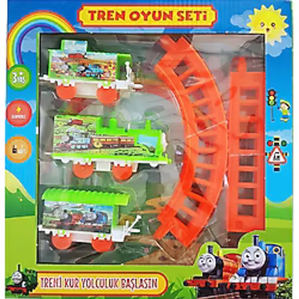Pilli Tren Seti Rayli Vagonlu Oyuncak Thomas Lokomotif Tren Yesil