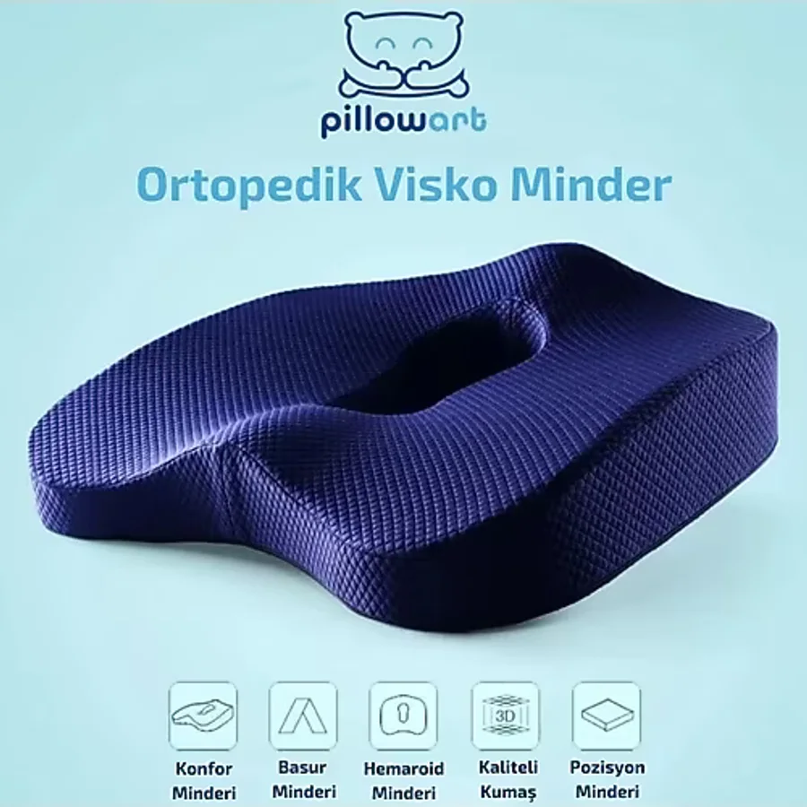 PİLLOWART Ortopedik Oturma Simidi Koltuk Minderi Visko Kuyruk Sokumu Yastığı