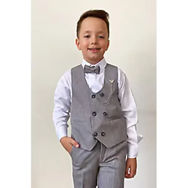 Pina Kids Erkek Çocuk Takım Elbise Panyonlu Yelekli Model ile Rahat ve Şık Kullanım - 10 Yaş - Gri