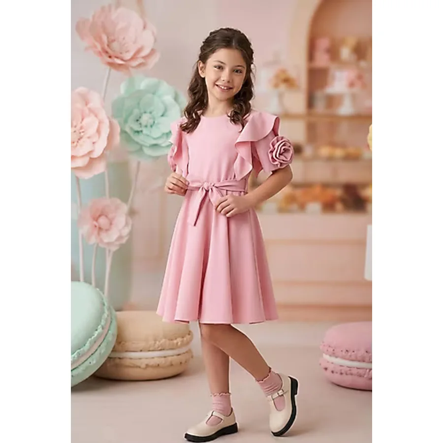 Pina Kids Kız Çocuk Güllü Kısa Kollu Elbise ELB2012
