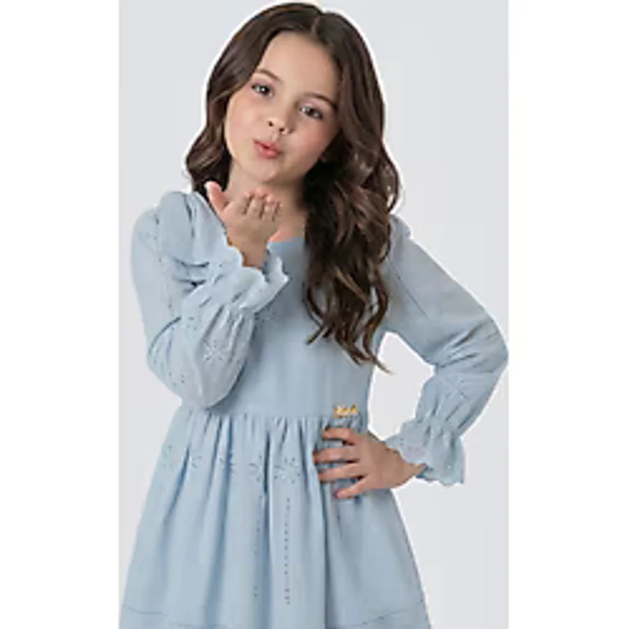 Pina Kids Kız Çocuk Omzu Fiyonk Detaylı Uzun Kollu Fisto Elbise