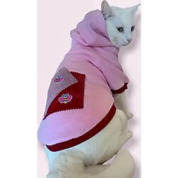 Pink Burgundy Bee Kapşonlu Sweatshirt Kedi Kıyafeti