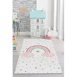 PINKIE HOME Dijital Baskı Kaymaz Makinede Yıkanabilir Pembe Gökkuşağı Desenli Çocuk Odası Halısı Oyun Halısı-4