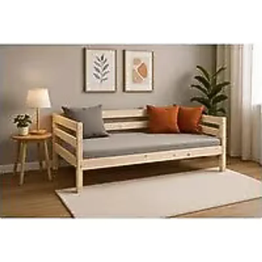 Pinoxi Ahşap Sedir Kanepe 60X180 cm (Iç Ölçü) Mindersiz Doğal Natural Masif Ahşap - Ahşap - Krem
