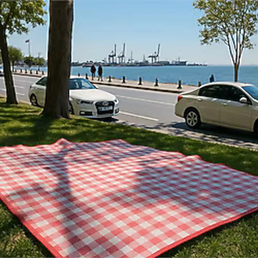 Pinterest Piknik Örtüsü 200x150 cm Su Geçirmez Çift Katlı Kamp ve Plaj Örtüsü (Kırmızı)