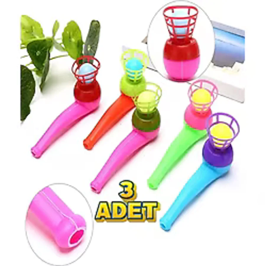 Pipetli Top Üfleme Oyunu Popit Eğitici Oyuncak 3 Adet