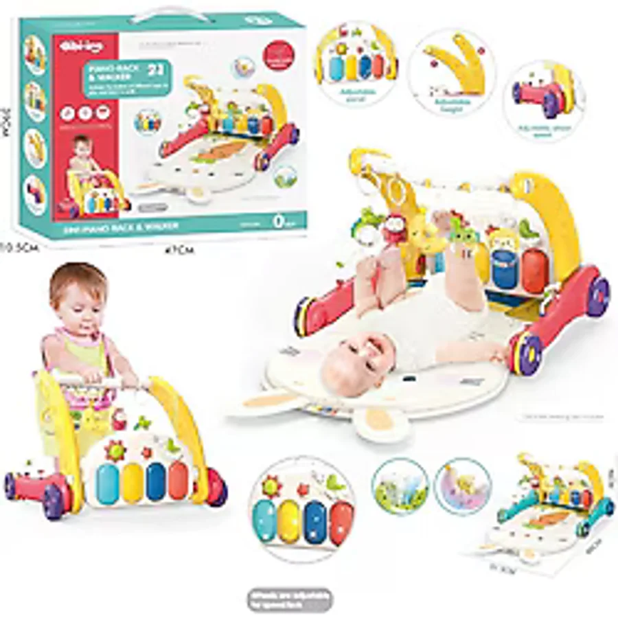Piyanolu 2 in 1 Bebek Yürüteci ve Tavşan Desenli Kırmızı Oyun Halısı