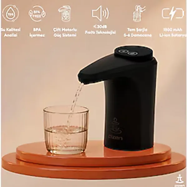 Pizen Flow USB Şarjlı Otomatik Damacana Su Pompası Tds Ölçer 250ML 500ML 1l 2l Ölçü Özellikli - Siyah