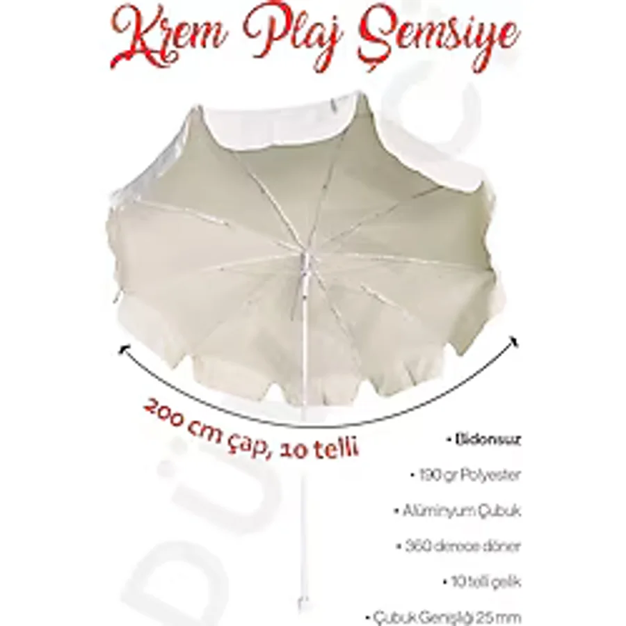 Plaj Şemsiyesi 200 Cm Beyaz Kalın Oxford Kumaş ( Bidonsuz)