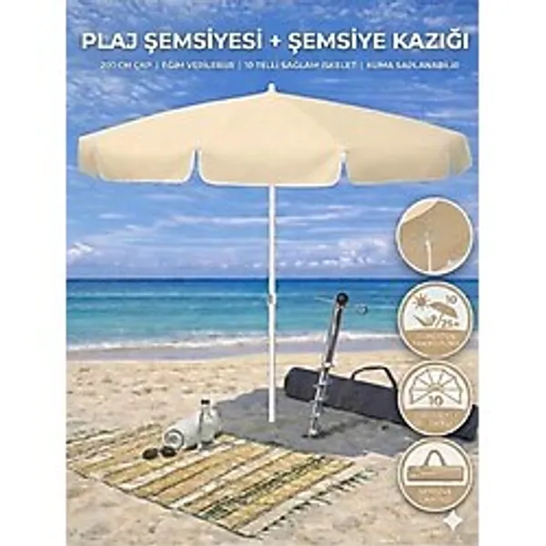 Plaj Şemsiyesi + Şemsiye Kazığı + Taşıma Çantası Hediyeli