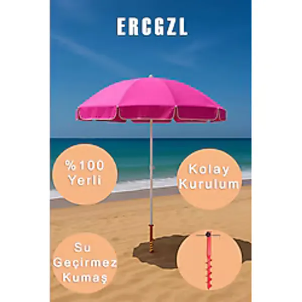 Plaj Şemsiyesi ve Şemsiye Sabitleme Kazığı Seti - Uv Koruma, Su Geçirmez, 10 Telli