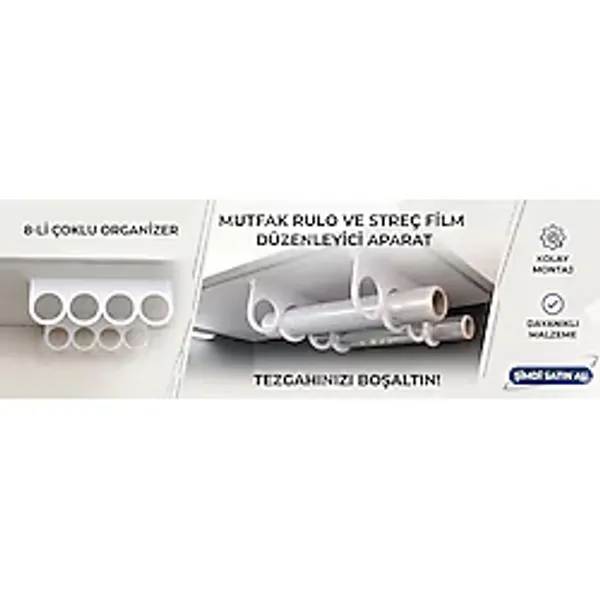 Plasfire Mutfak Raf Altı Rulo Tutucu ve Kablo/streç Düzenleyici Askı - Yer Tasarrufu Sağlayan Çoklu Organizer - Beyaz - 1