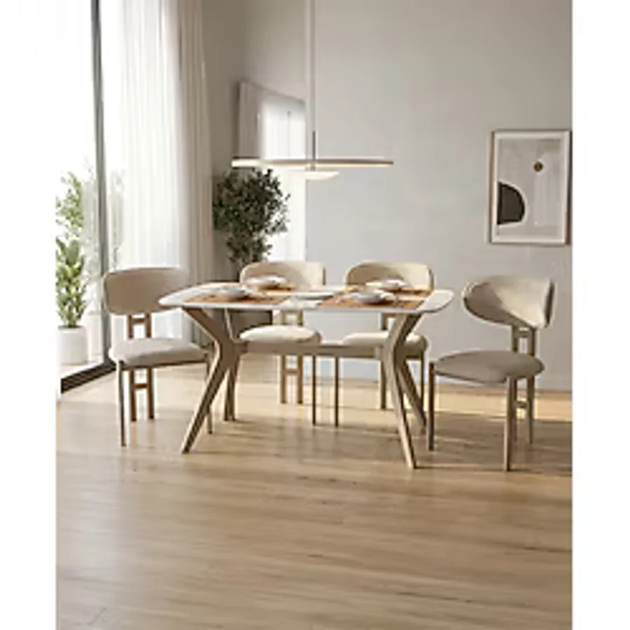 PLASMOB 80x120 Mutfak Masası Takımı 1 Masa + 4 Sandalye Salon Masası Viktoria Model-Traverten/Capiçino