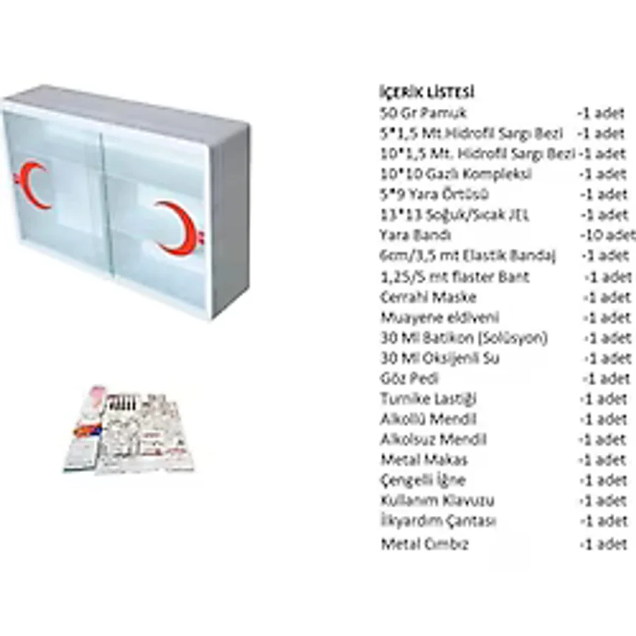 Plastik Ecza Dolabı Lux Beyaz + İlkyardım İçerik Paketi Full Set