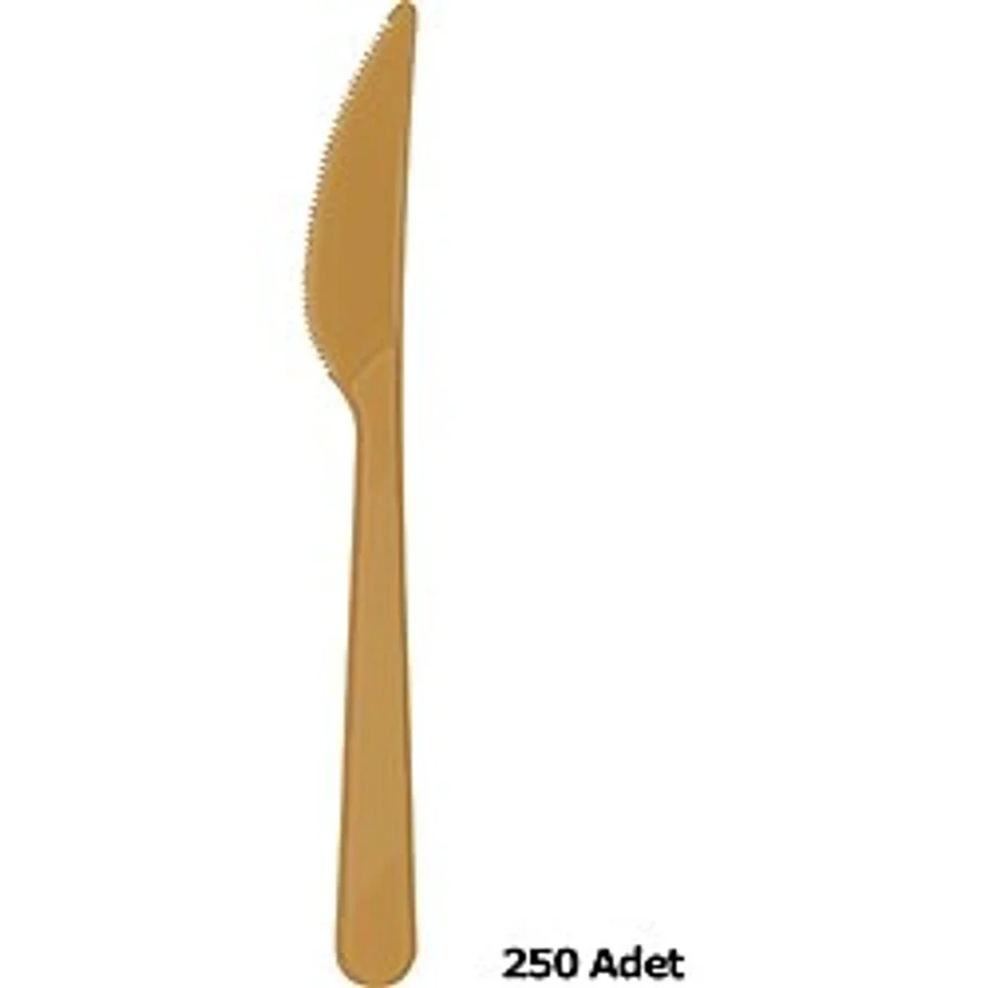 Plastik Gold Altın Renkli Lüx Parti Doğum Günü Bıçak - 18 Cm. - 25 Adetlik 10 Paket