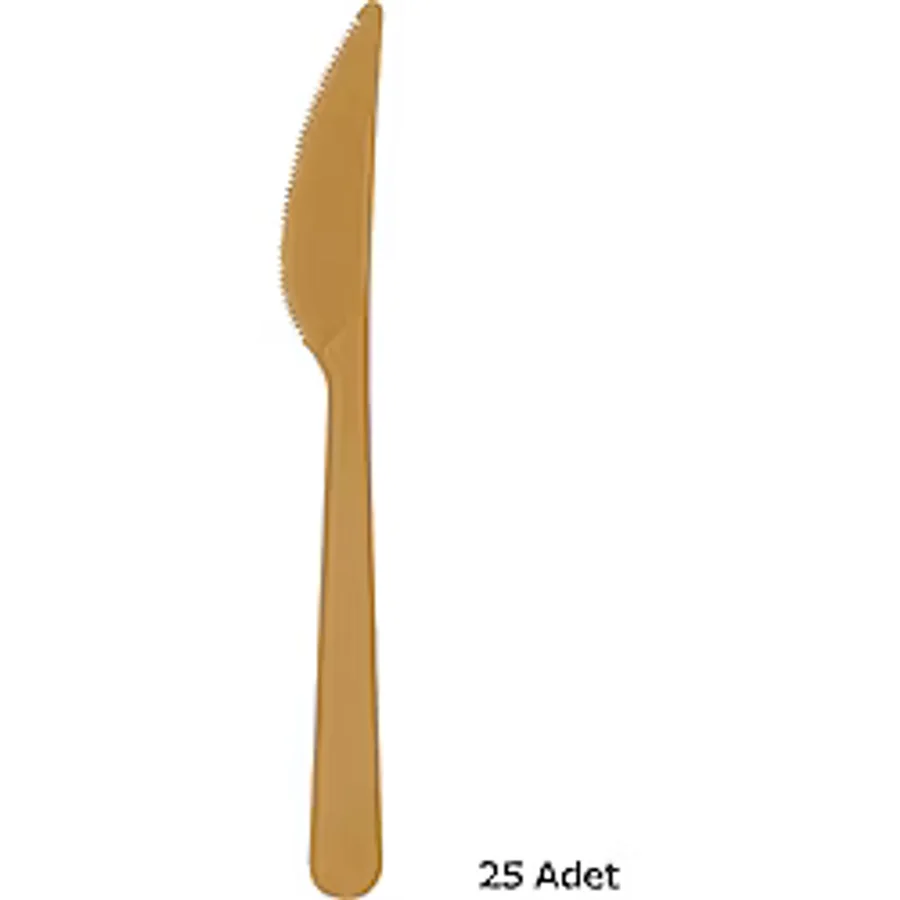 Plastik Gold Altın Renkli Lüx Parti Doğum Günü Bıçak - 18 Cm. - 25 Adetlik Paket
