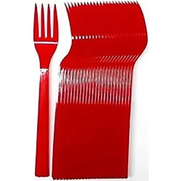 Plastik Kırmızı Renkli Lüx Parti Doğum Günü Çatal - 18 Cm. - 25 Adetlik 3 Paket