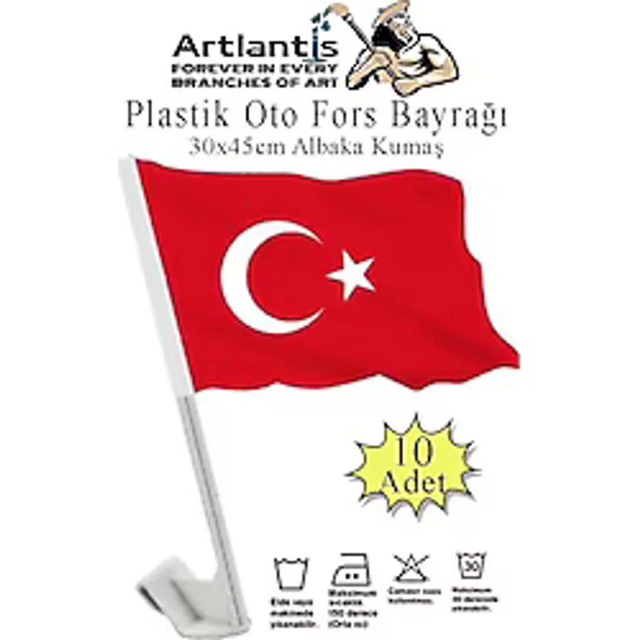 Plastik Otofors Bayrak 30x45 cm 10 Adet Konvoy ve Araç Bayrağı Cama Takılan Bayrak Türk Bayrağı Oto Fors