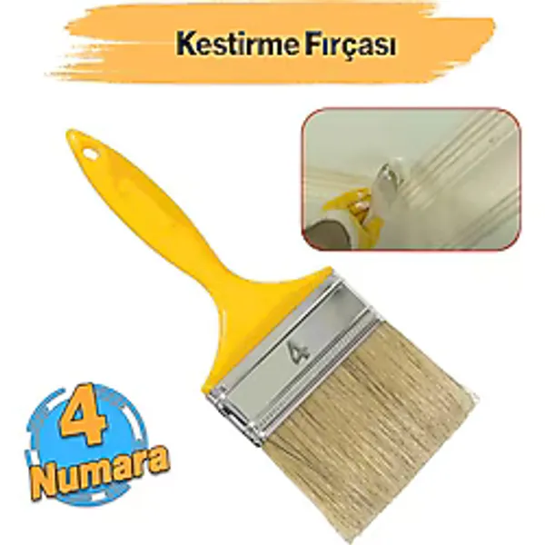 Plastik Saplı Kestirme Boyama Fırçası No 4 Numara Tavan Boya Kıl Fırça İç Dış Cephe