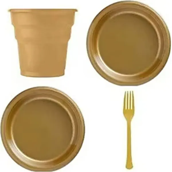 Plastik Tabak Bardak Çatal Seti Gold 25'Li