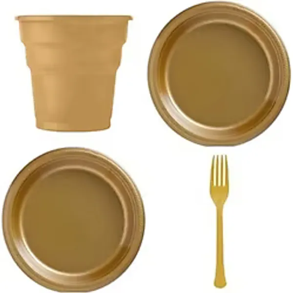 Plastik Tabak Bardak Çatal Seti - Lüx Plastik 25 Kişilik Doğum Günü Set - Gold