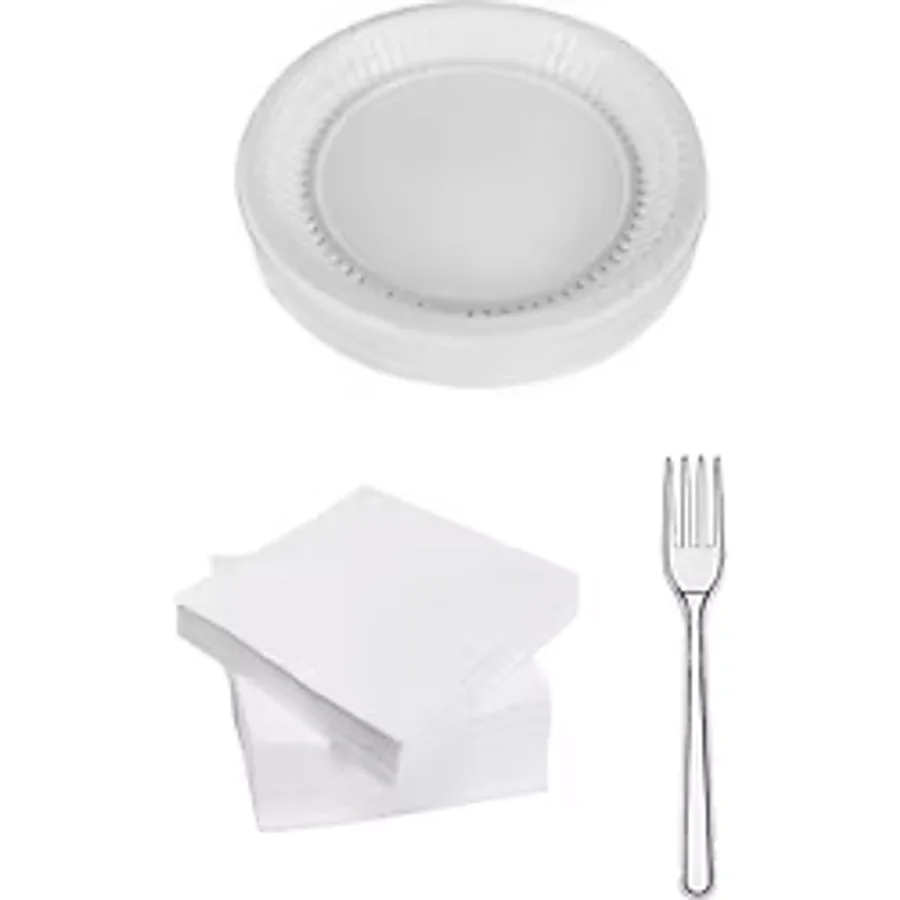 Plastik Tabak-Lüx Çatal-Peçete Set