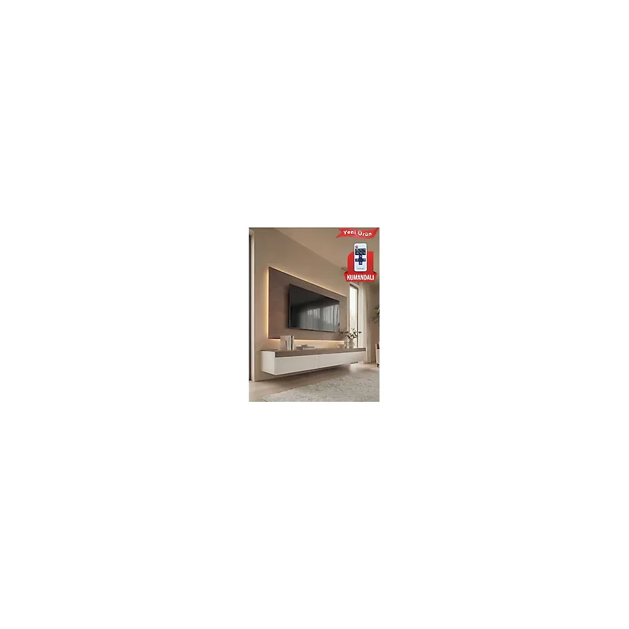 Platinreyon PURELINE LEDLİ DUVAR TV ÜNİTESİ 180 CM CEVİZ BEYAZ