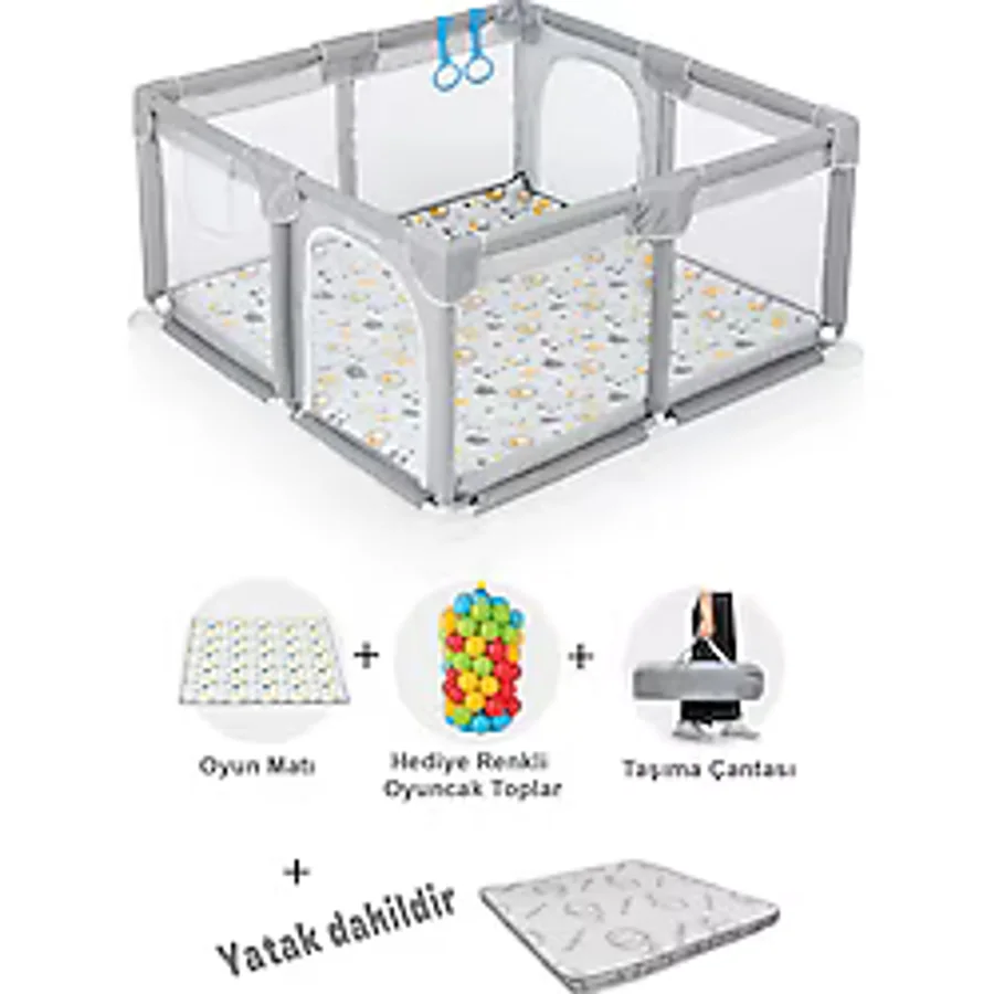 Playard Güvenli Bebek Ve Çocuk Oyun Alanı Oyun Parkı 120X120 Oyun Matı Topları Yatak