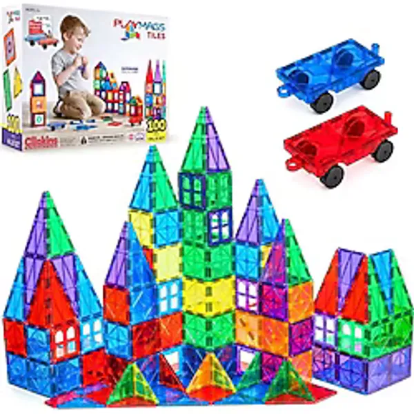 Playmags 100 Parça Manyetik Blok Set 3+ Yaş Bebek ve Çocuklar için STEM Montessori Eğitim Seti Okul Öncesi ve İlkokul Çocuklarına Uygun Oyuncak