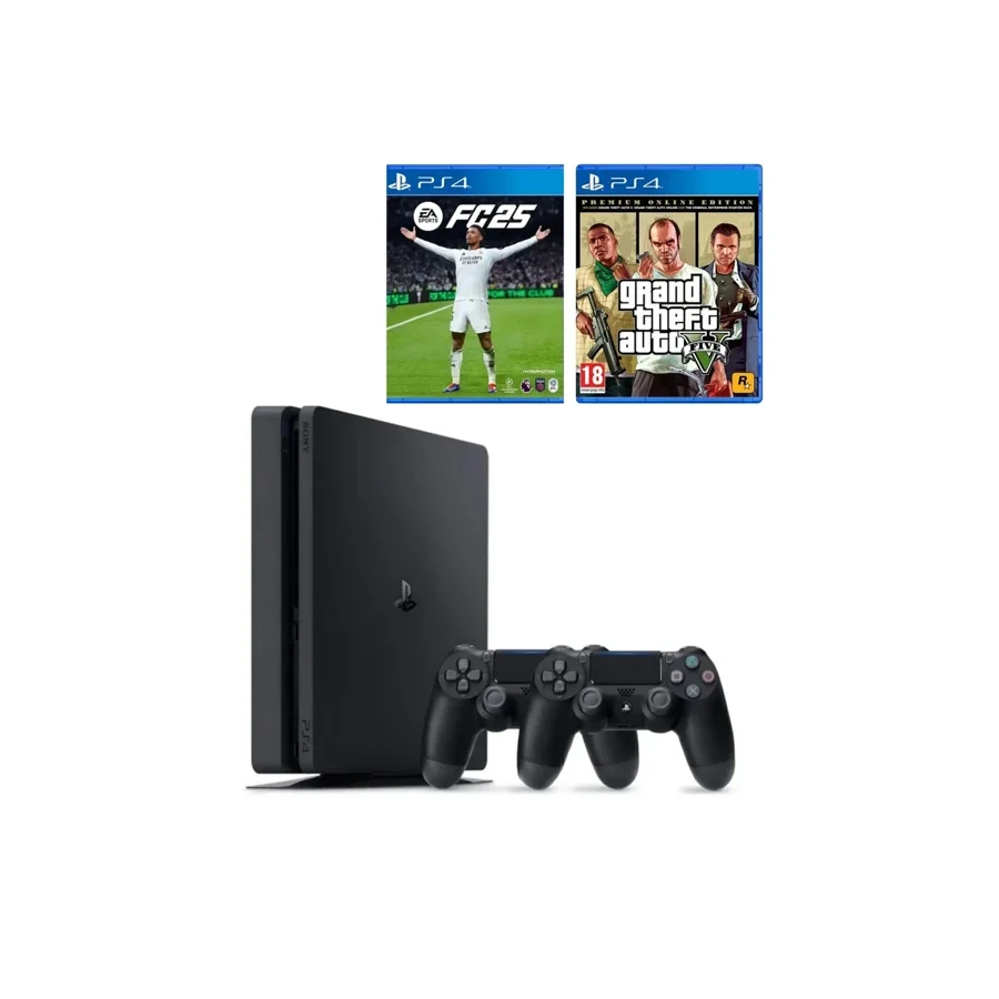 Playstation 4 Slim 1 TB + 2. DualShock Kol + Ps4 FC 25 + GTA 5 (ithalatçı Garantili)