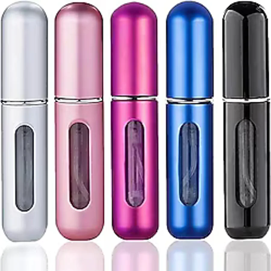 Plenitude Parfüm püskürtücü, doldurulabilir 5 adet seyahat parfümü şişesi, mini 5 ml atomizör sprey şişesi, taşınabilir, boş koku şişesi kabı, parfüm, tıraş sonrası seyahat, tatil ve gece dışarı çıkma