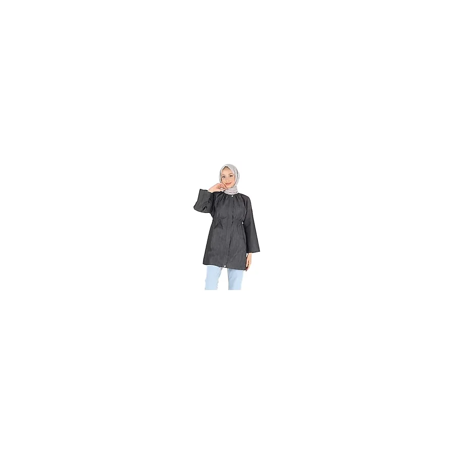 PLISTRE 2075_Fermuarlı Oversize Kot Tesettür Ceket