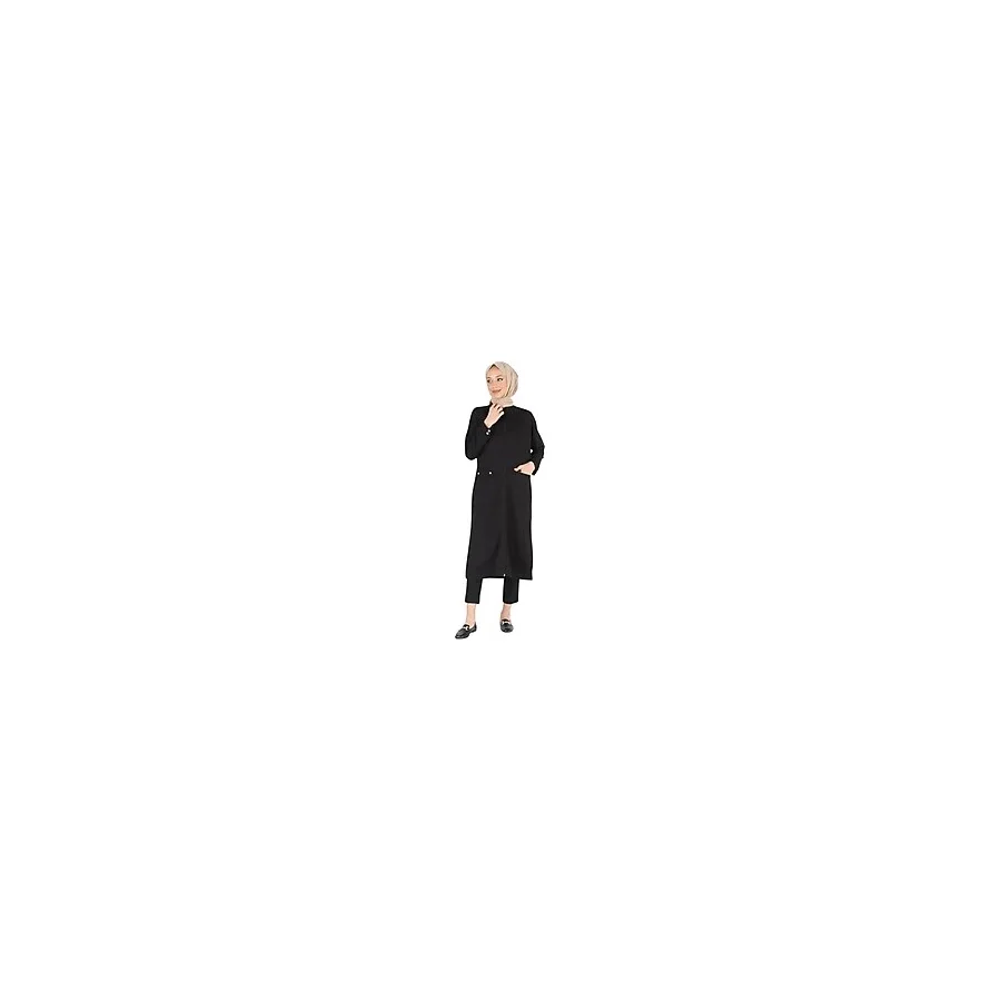 Plistre 2081_fermuarlı Yırtmaçlı Oversize Tesettür Kap