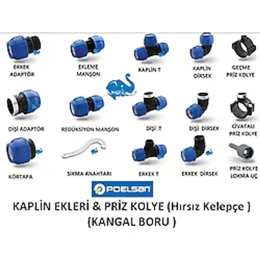 Poelsan Kaplin Ekleme Manşon,T,Dirsek,Tapa,Priz Kolye(Pe100 Boru)