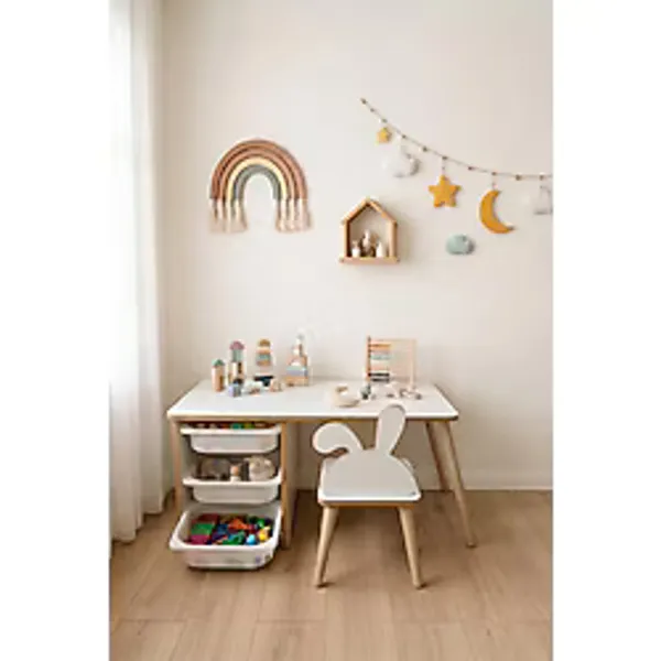 POFİTTO Çocuk Masa Sandalye Takımı-3 Sepetli Çocuk Çalışma Masası Aktivite Masası Yaz-sil 1 Sandalye
