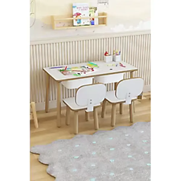POFİTTO Montessori Çocuk Masası-oyun Masası-aktivite Masası-çalışma Masası-etkinlik Masası 2 Sandalye