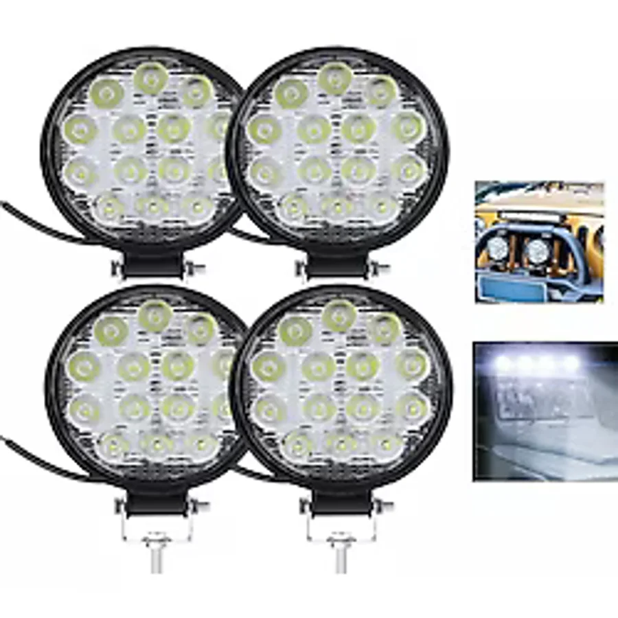 Point 4 Adet Off Road 14 LED 42 Watt Yuvarlak Traktör Tır Kamyon Tekne Sis Farı Çalışma Lambası