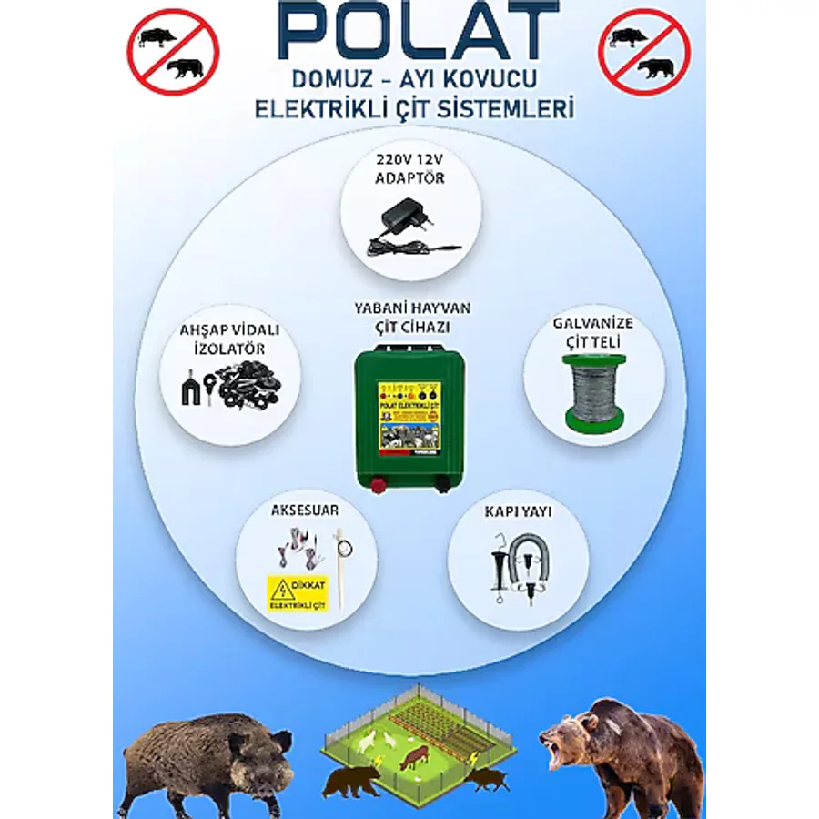 Polat 220v Adaptörlü Pro 2000 Metre 20-25 Dönüm Elektrikli Çit