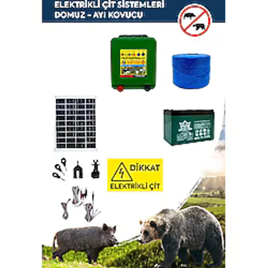Polat Elektrikli Çit Sistemleri( Domuz - Ayı Kovucu )Gece-Gündüz Sensörlü Güneş Panelli 500MT