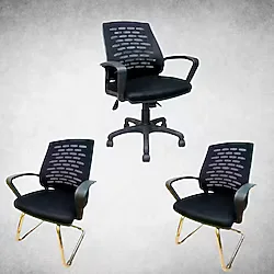 Pole Fileli Makam Koltuğu ve 2 Adet Misafir Koltuğu Müdür Koltuk Takımı Ofis Koltuğu Büro Koltuğu