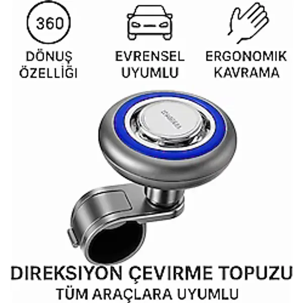 Polham 360 Derece Dönebilen Direksiyon Çevirme Topuzu - Tüm Araçlarla Uyumlu, Kamyon, Tır, Traktör, Direksiyon Çevirme Topuzu Mavi