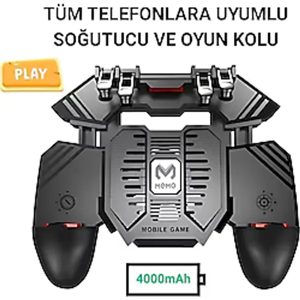 Polham 4000Mah Şarjlı Telefon Soğutucu Ve Oyun Kolu, 6 Parmak Mobil Oyun Konsolu, Tüm Telefonlara Uyumlu