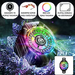 Polham Magsafe Ve Klipsli Süper Hızlı Telefon Soğutucu 5000rpm, Rgb Led, Dijital Isı Göstergeli